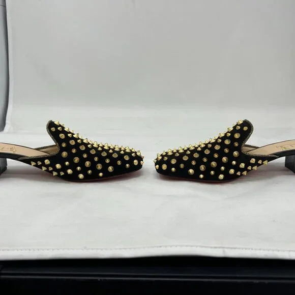 CHRISTIAN LOUBOUTIN Black Suede Mulaconka Spiked Mules Sandals EU 40.5/US 9-9.5 - Picture 8 of 8